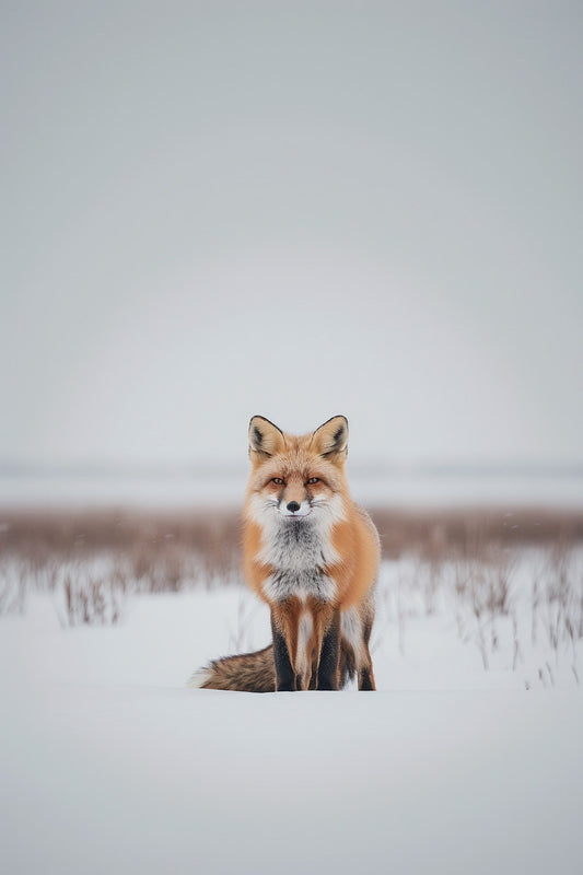 Japanese Red Fox wildlife illustration inspired by quiet winter forest atmosphere