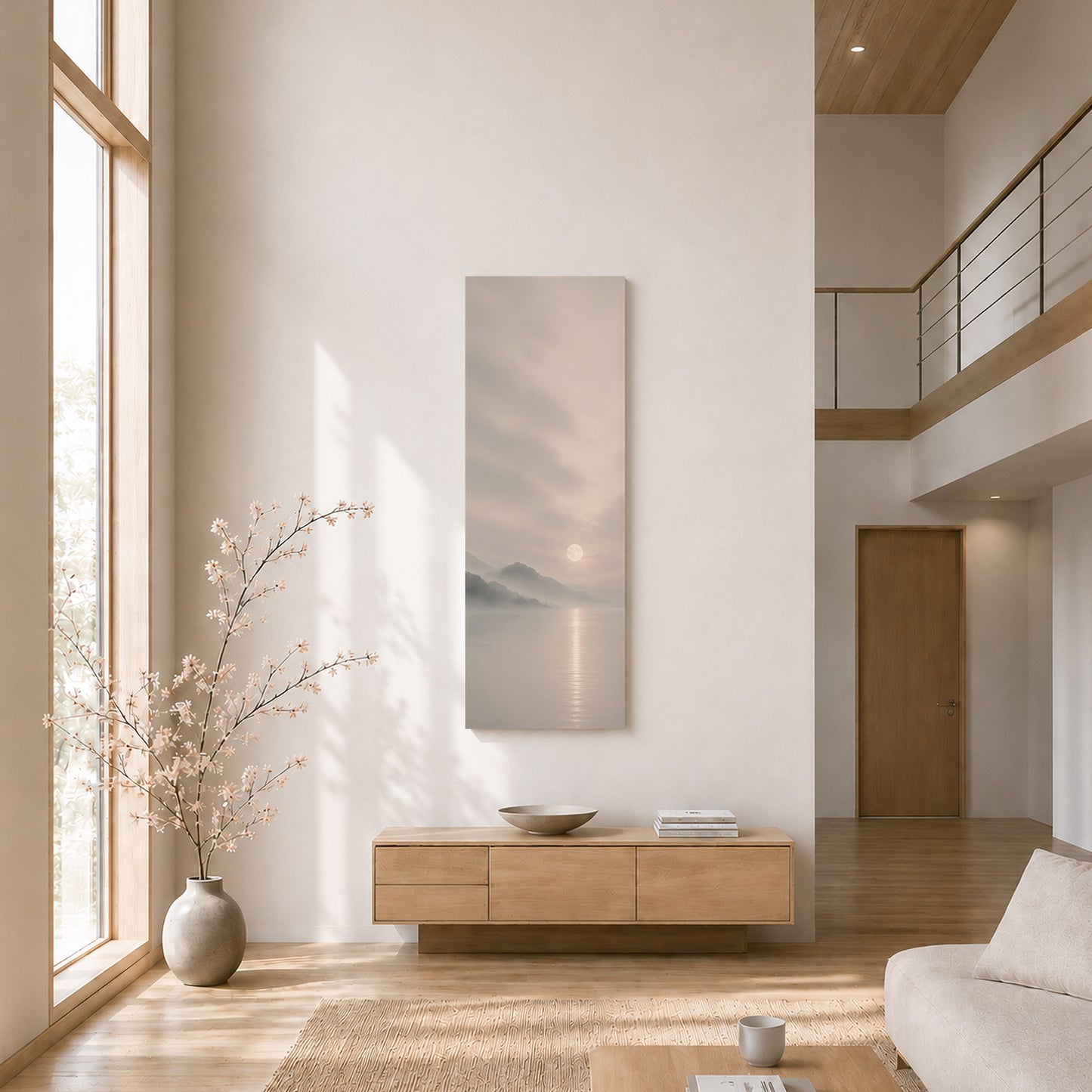 Misty Moon Canvas Art – Japanese Moonlit Lake Wall Decor