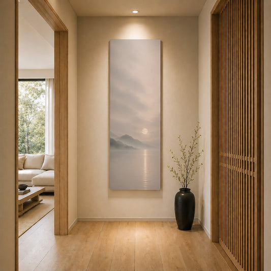 Misty Moon Canvas Art – Japanese Moonlit Lake Wall Decor