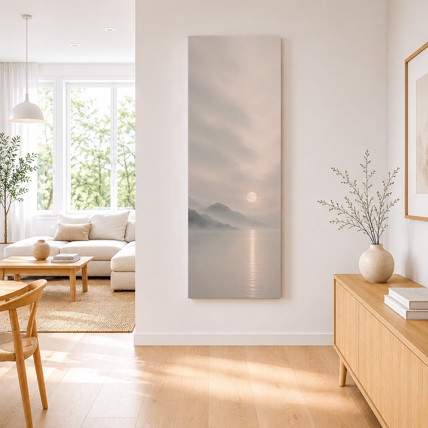Misty Moon Canvas Art – Japanese Moonlit Lake Wall Decor
