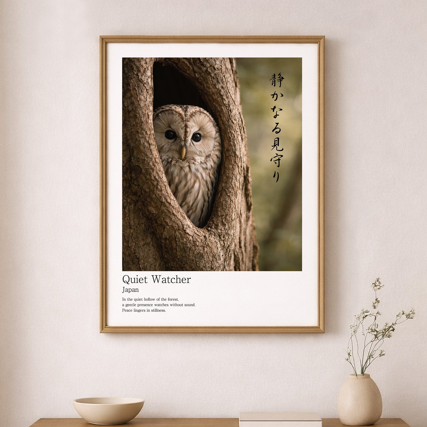 Quiet Watcher – Japanese Owl Wall Art Print (3:4 Edition)