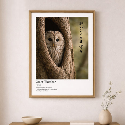 Quiet Watcher – Japanese Owl Wall Art Print (3:4 Edition)