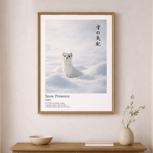 Snow Presence – Japanese Ermine Wall Art Print (3:4 Edition)