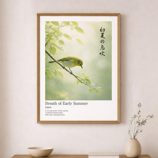 Breath of Early Summer – Japanese Mejiro Bird Wall Art Print (3:4 Edition)