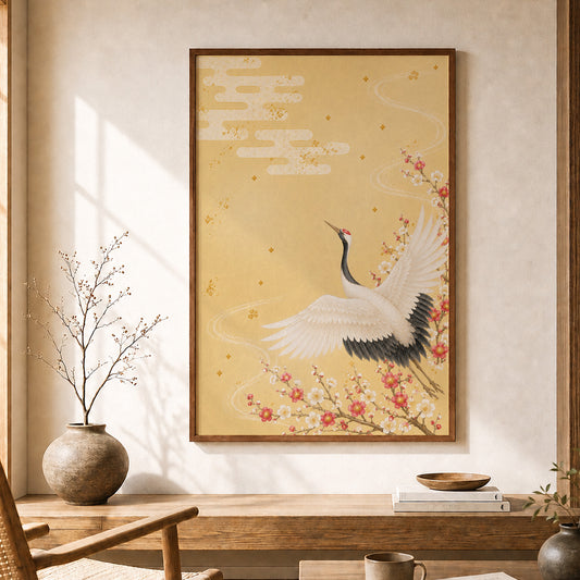 Crane and Plum Blossoms – Japanese Crane Wall Art Print (2:3 Edition)
