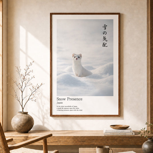 Snow Presence – Japanese Ermine Wall Art Print (2:3 Edition)