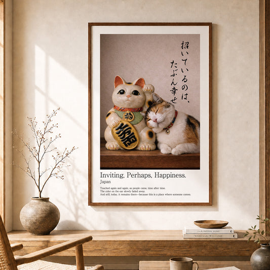 Inviting Happiness – Japanese Maneki Neko & Calico Cat Wall Art Print (2:3 Edition)