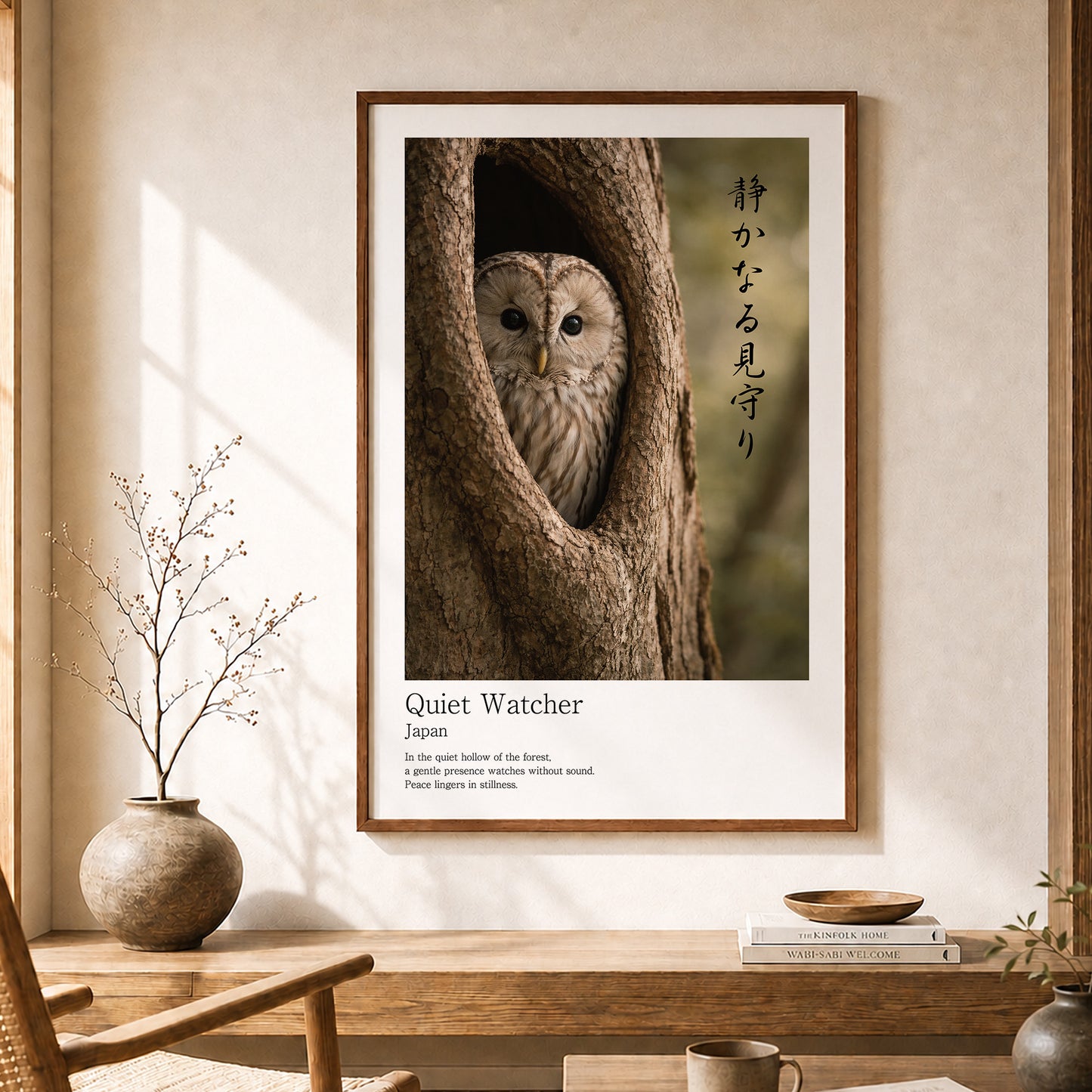 Quiet Watcher – Japanese Owl Wall Art Print (2:3 Edition)