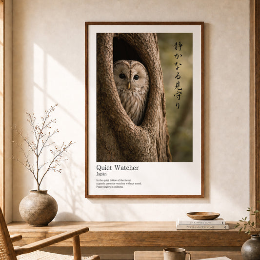 Quiet Watcher – Japanese Owl Wall Art Print (2:3 Edition)