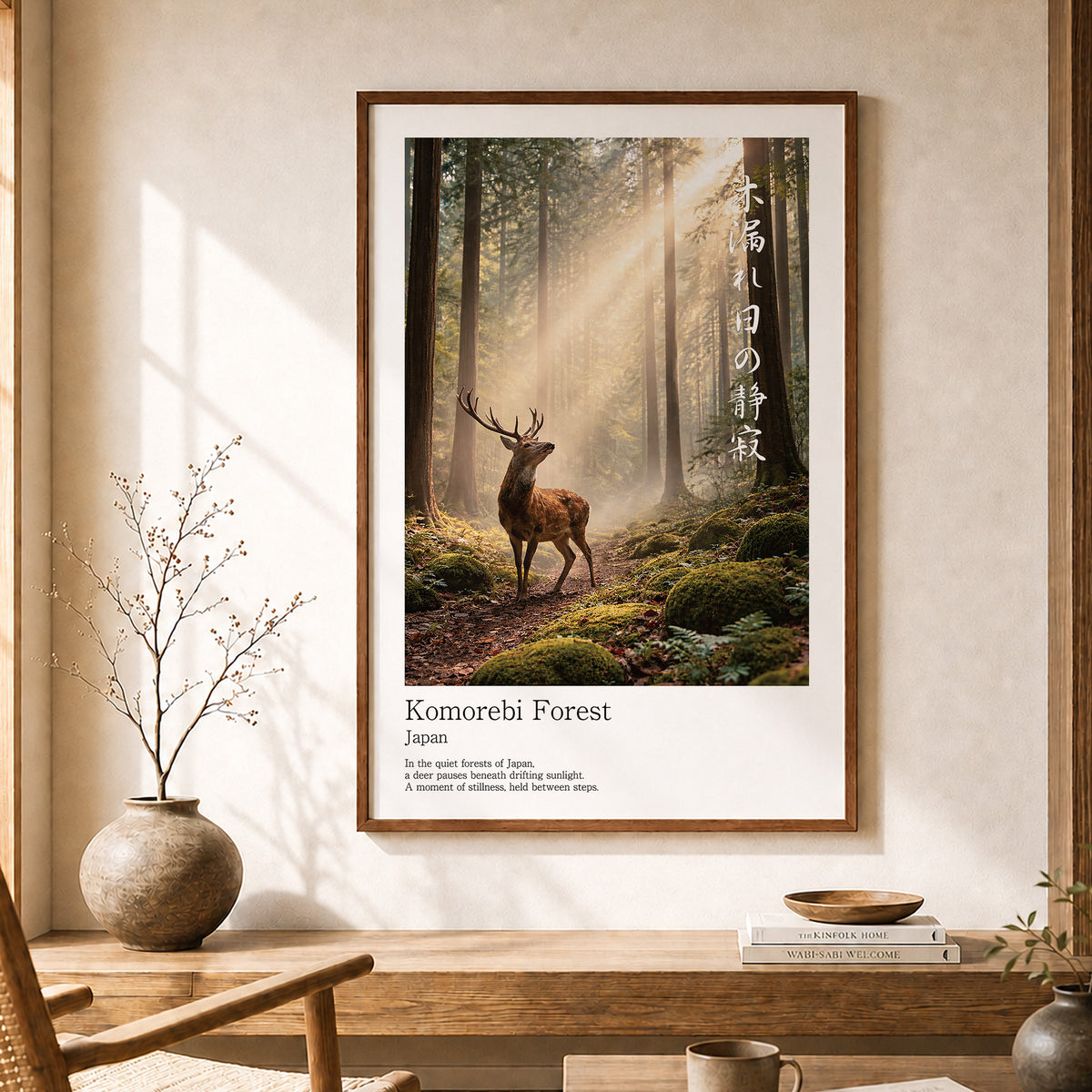 Japanese Deer in Cedar Forest – Serene Sika Deer Wall Art Print (2:3 Edition)