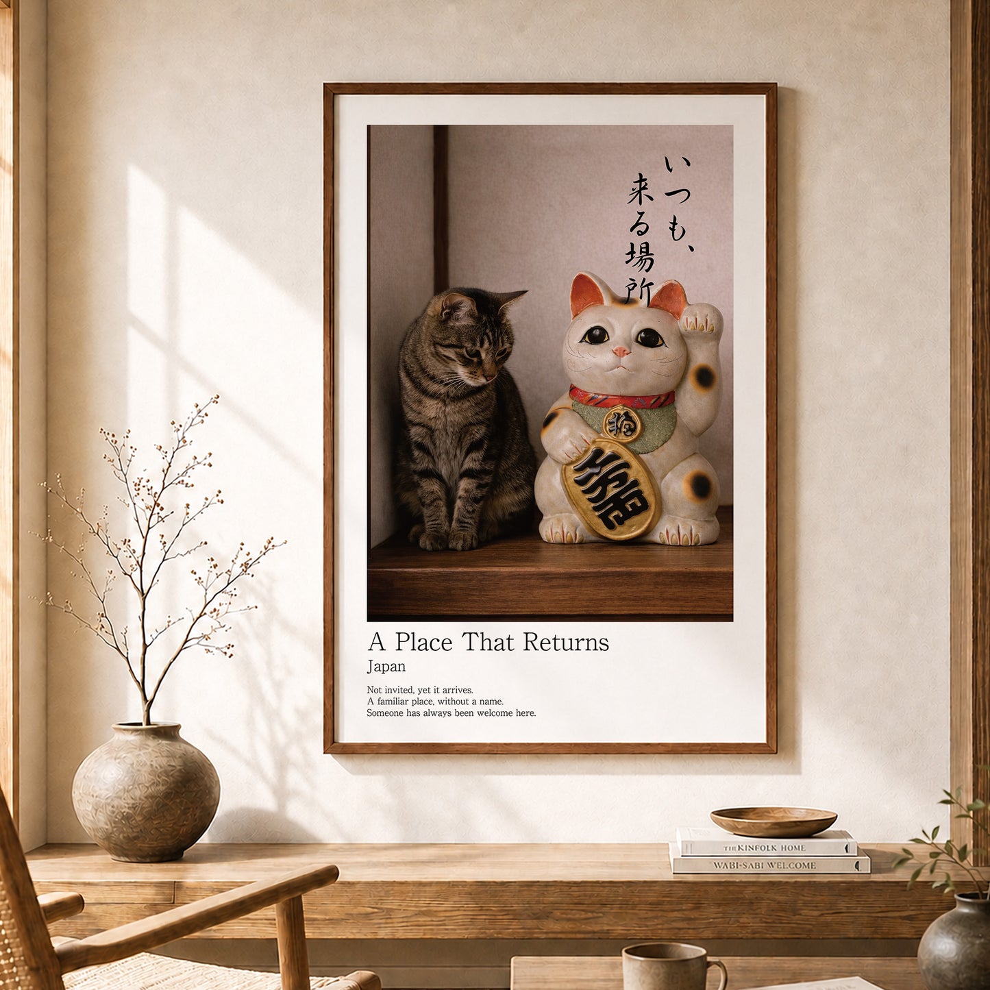 Lucky Companion – Japanese Maneki Neko & Tabby Cat Wall Art Print (2:3 Edition)