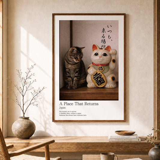 Lucky Companion – Japanese Maneki Neko & Tabby Cat Wall Art Print (2:3 Edition)