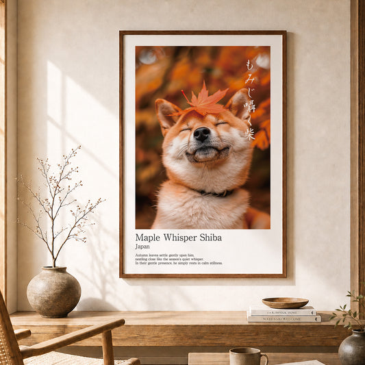 Japanese Shiba Inu Autumn Art – Maple Zen Dog Print, Minimalist Japandi Wall Decor (2:3 Edition)