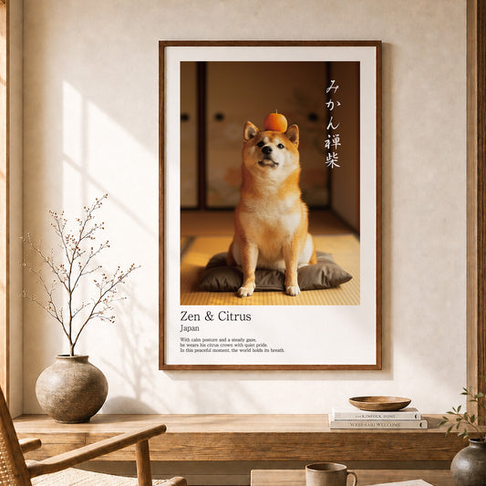 Japanese Shiba Inu Art Print – Zen & Citrus, Minimalist Japandi Dog Wall Decor (2:3 Edition)