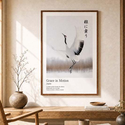 Grace in Motion – Japanese Red-Crowned Crane Wall Art Print (2:3 Edition)