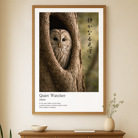 Quiet Watcher – Japanese Owl Wall Art Print (2:3 Edition)