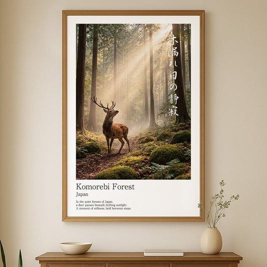 Japanese Deer in Cedar Forest – Serene Sika Deer Wall Art Print (2:3 Edition)