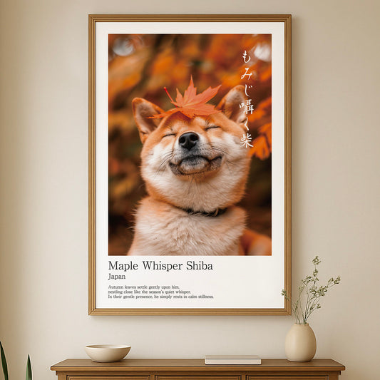 Japanese Shiba Inu Autumn Art – Maple Zen Dog Print, Minimalist Japandi Wall Decor (2:3 Edition)