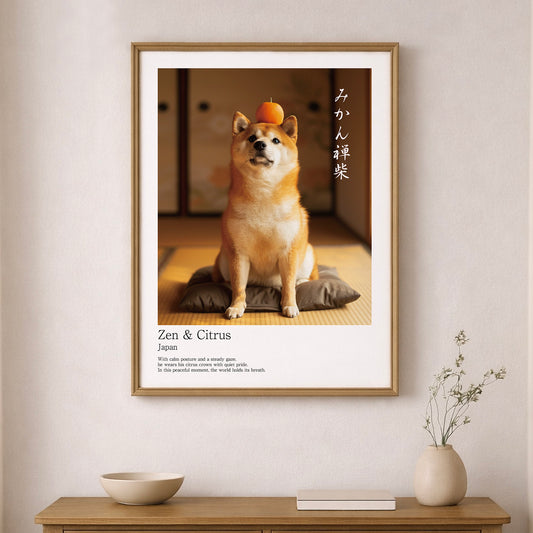 Japanese Shiba Inu wall art print in minimalist Japandi style