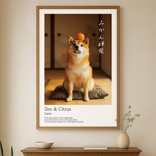 Japanese Shiba Inu Art Print – Zen & Citrus, Minimalist Japandi Dog Wall Decor (2:3 Edition)