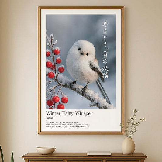 Winter Fairy Whisper – Japanese Shimaenaga Wall Art Print (2:3 Edition)