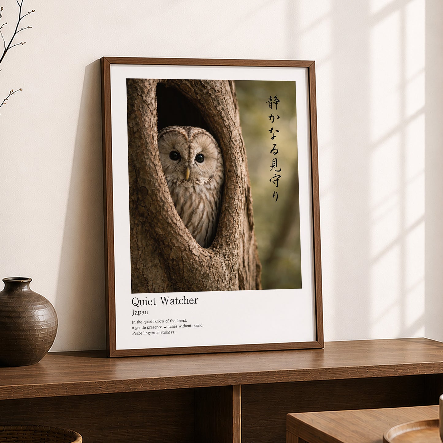 Quiet Watcher – Japanese Owl Wall Art Print (3:4 Edition)