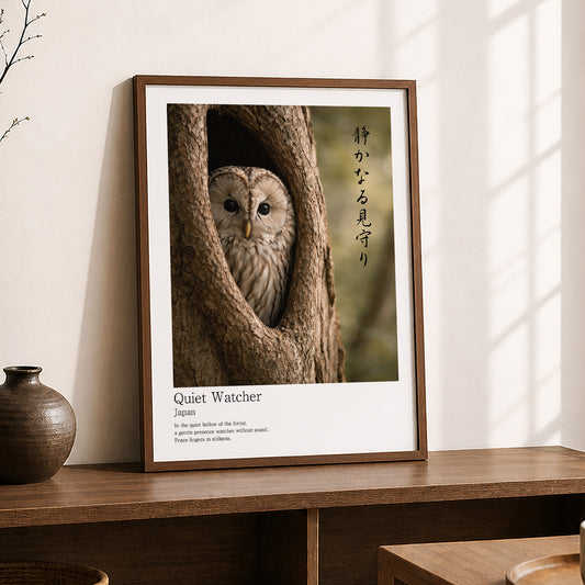 Quiet Watcher – Japanese Owl Wall Art Print (3:4 Edition)