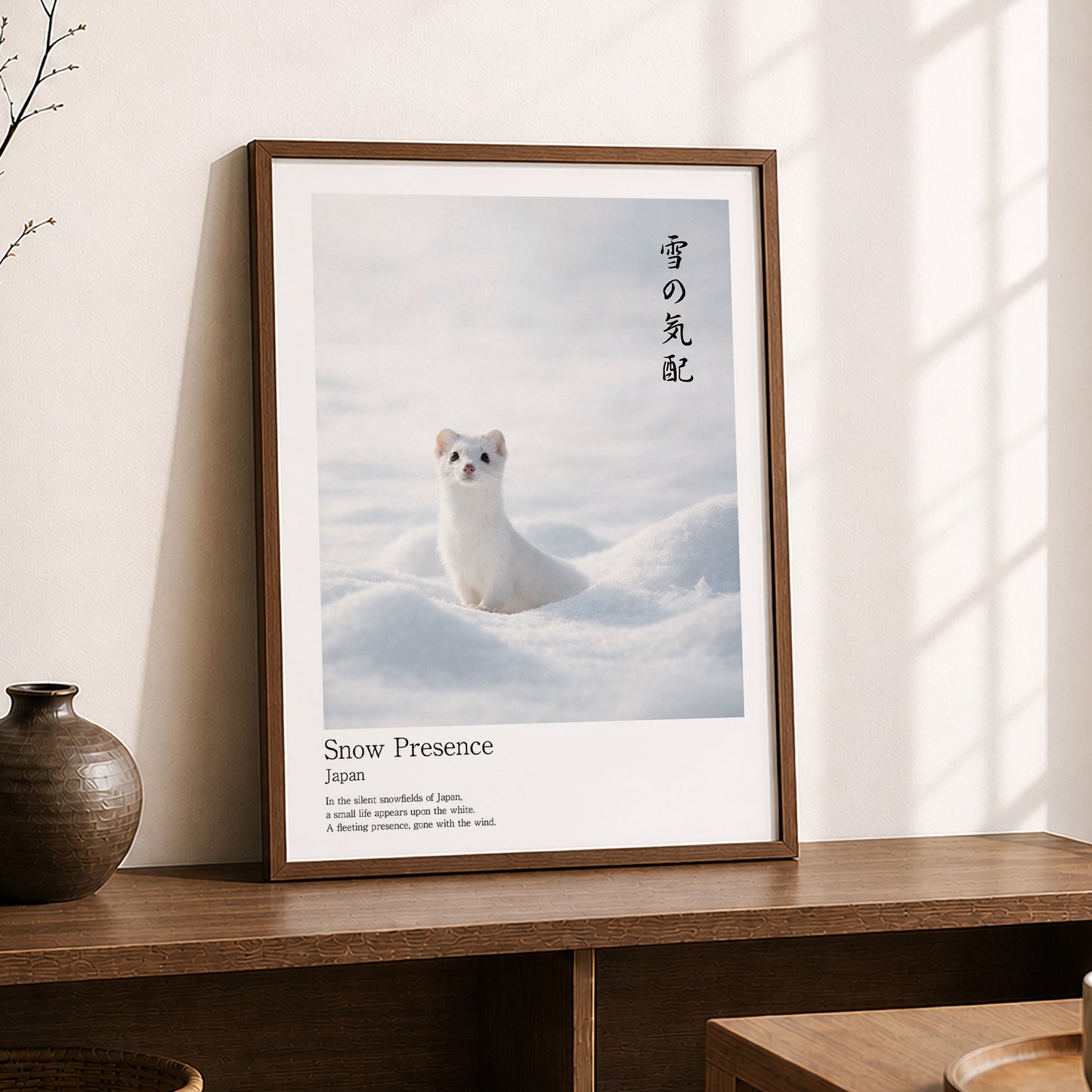 Snow Presence – Japanese Ermine Wall Art Print (3:4 Edition)