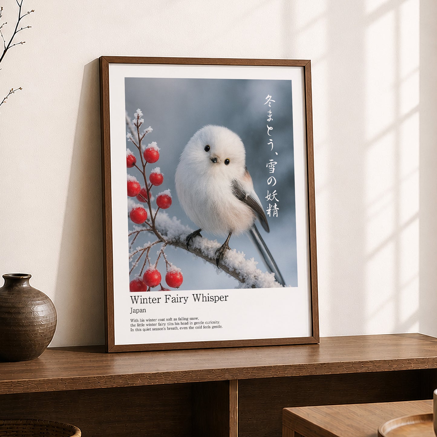 Winter Fairy Whisper – Japanese Shimaenaga Wall Art Print (3:4 Edition)