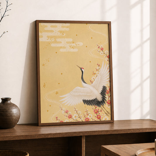 Crane and Plum Blossoms – Japanese Crane Wall Art Print (3:4 Edition)