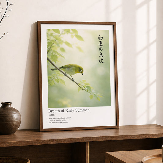 Breath of Early Summer – Japanese Mejiro Bird Wall Art Print (3:4 Edition)