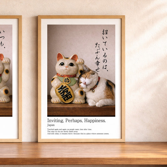 Inviting Happiness – Japanese Maneki Neko & Calico Cat Wall Art Print (2:3 Edition)