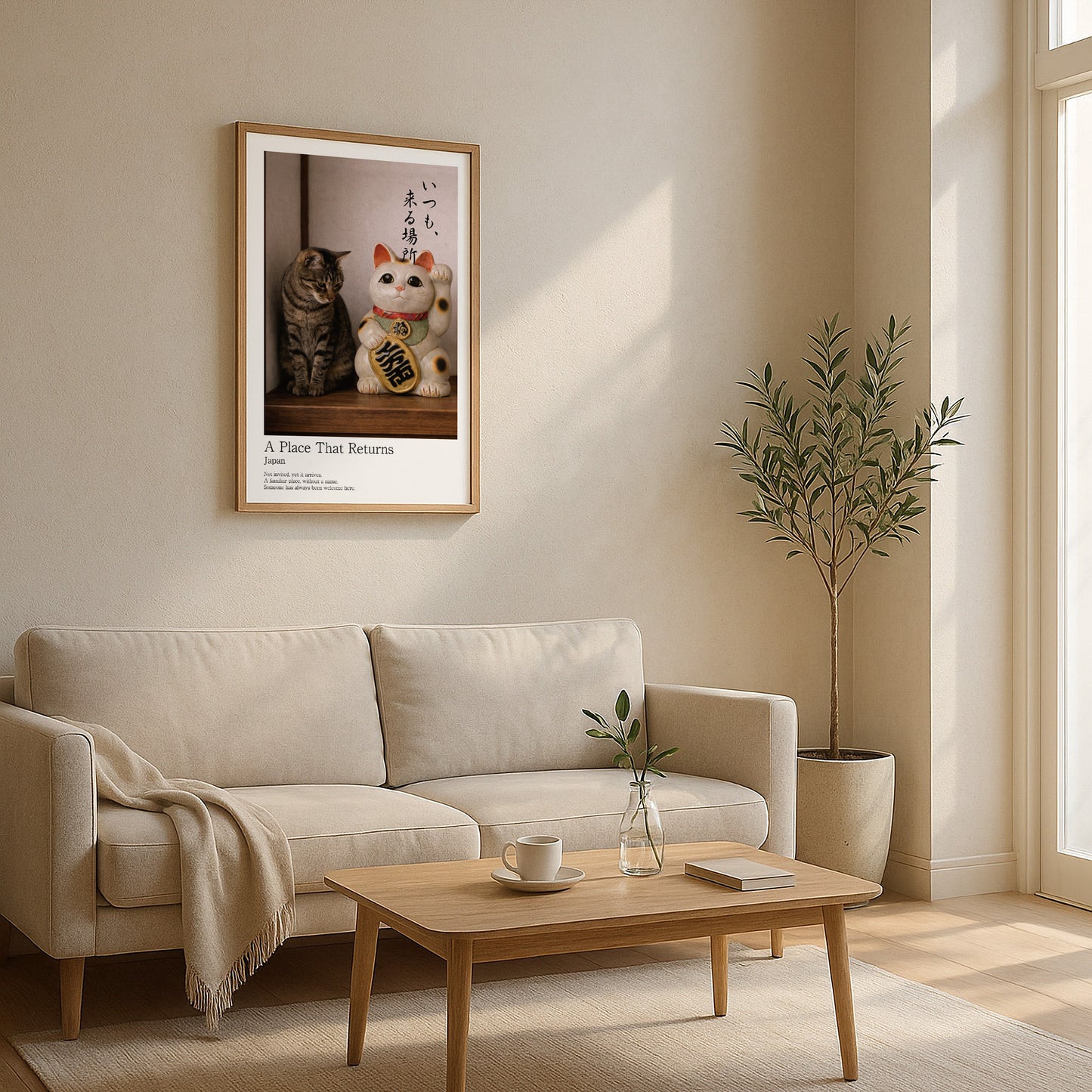 Lucky Companion – Japanese Maneki Neko & Tabby Cat Wall Art Print (2:3 Edition)