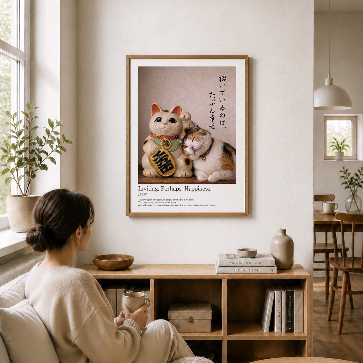 Inviting Happiness – Japanese Maneki Neko & Calico Cat Wall Art Print (3:4 Edition)