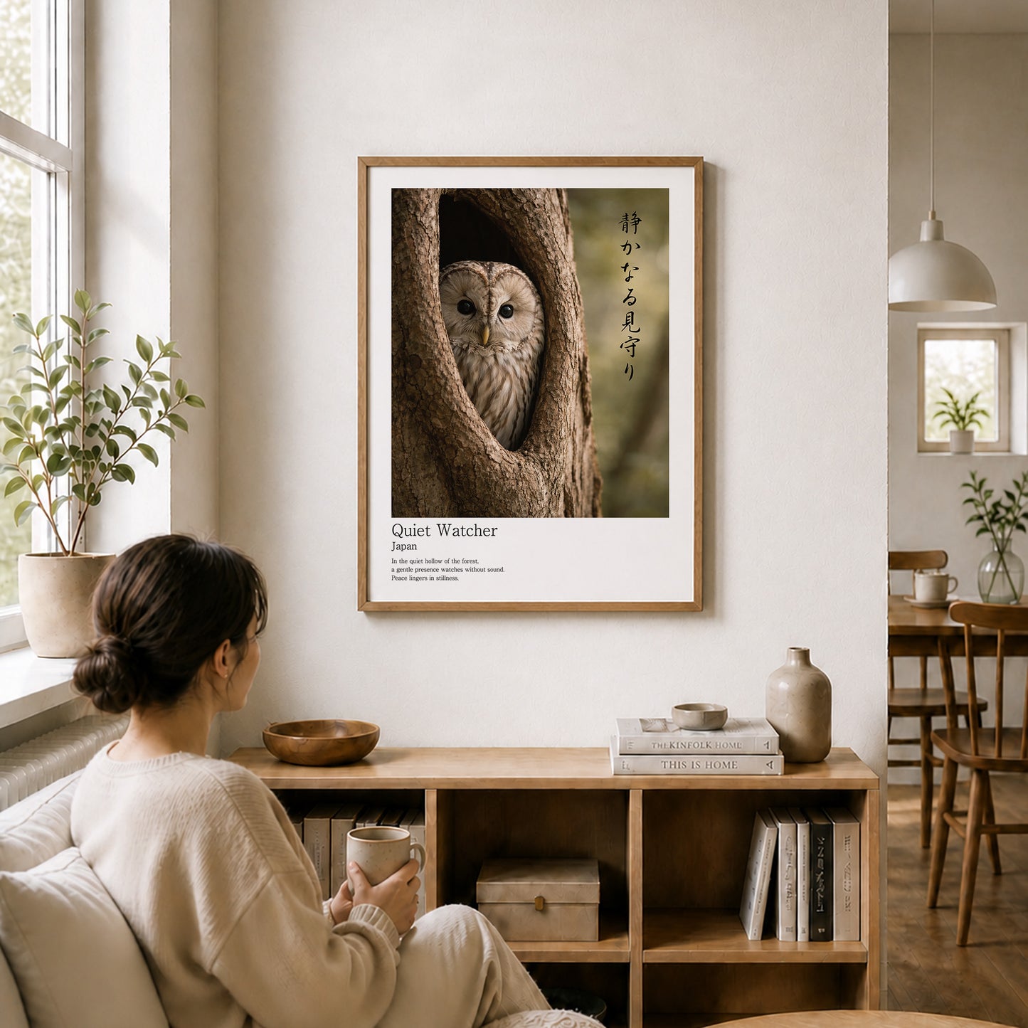 Quiet Watcher – Japanese Owl Wall Art Print (3:4 Edition)