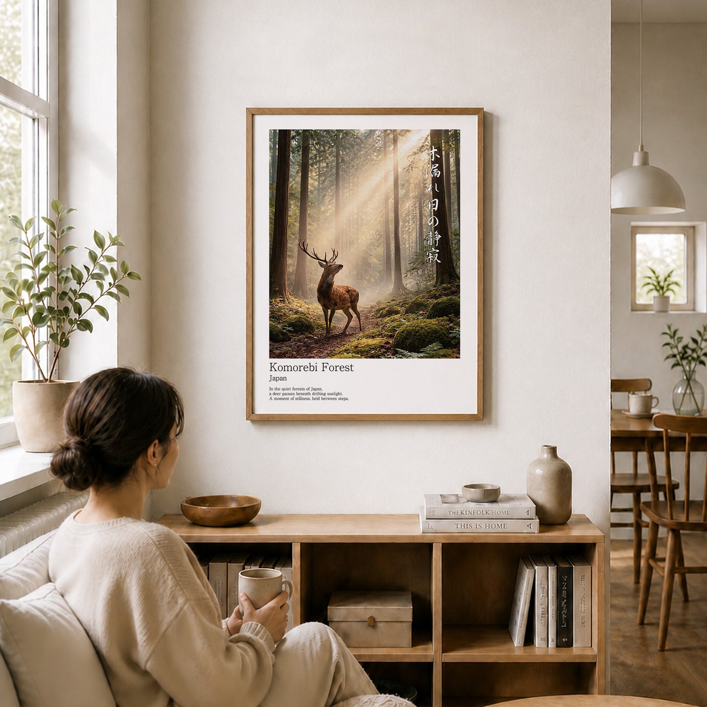 Japanese Deer in Cedar Forest – Serene Sika Deer Wall Art Print (3:4 Edition)