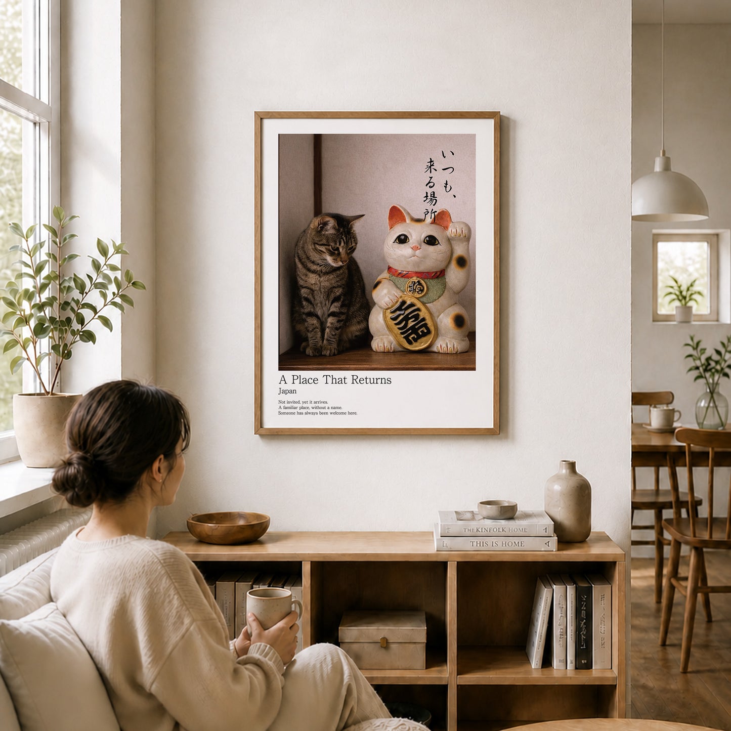 Lucky Companion – Japanese Maneki Neko & Tabby Cat Wall Art Print (3:4 Edition)