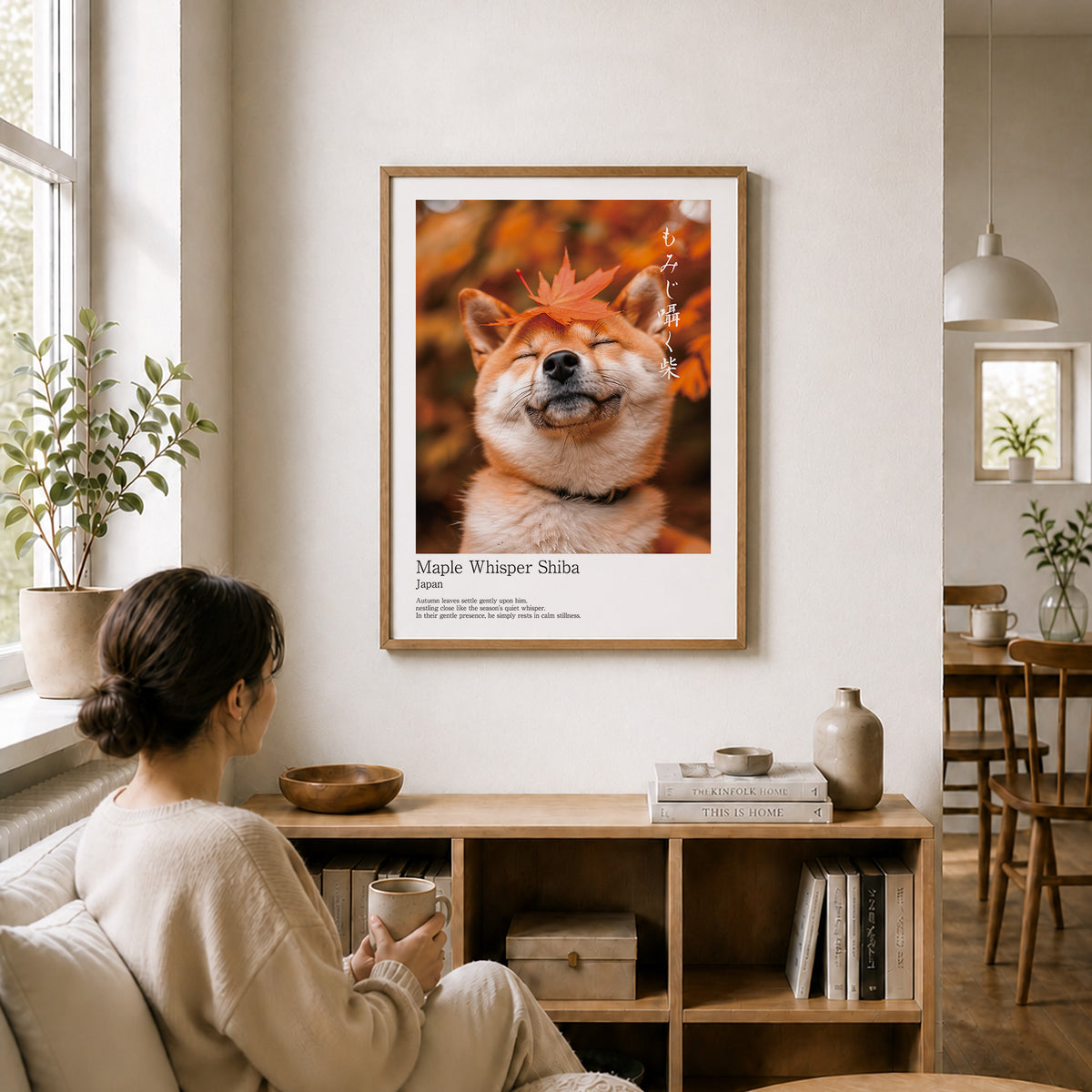 Japanese Shiba Inu Autumn Art – Maple Zen Dog Print, Minimalist Japandi Wall Decor (3:4 Edition)