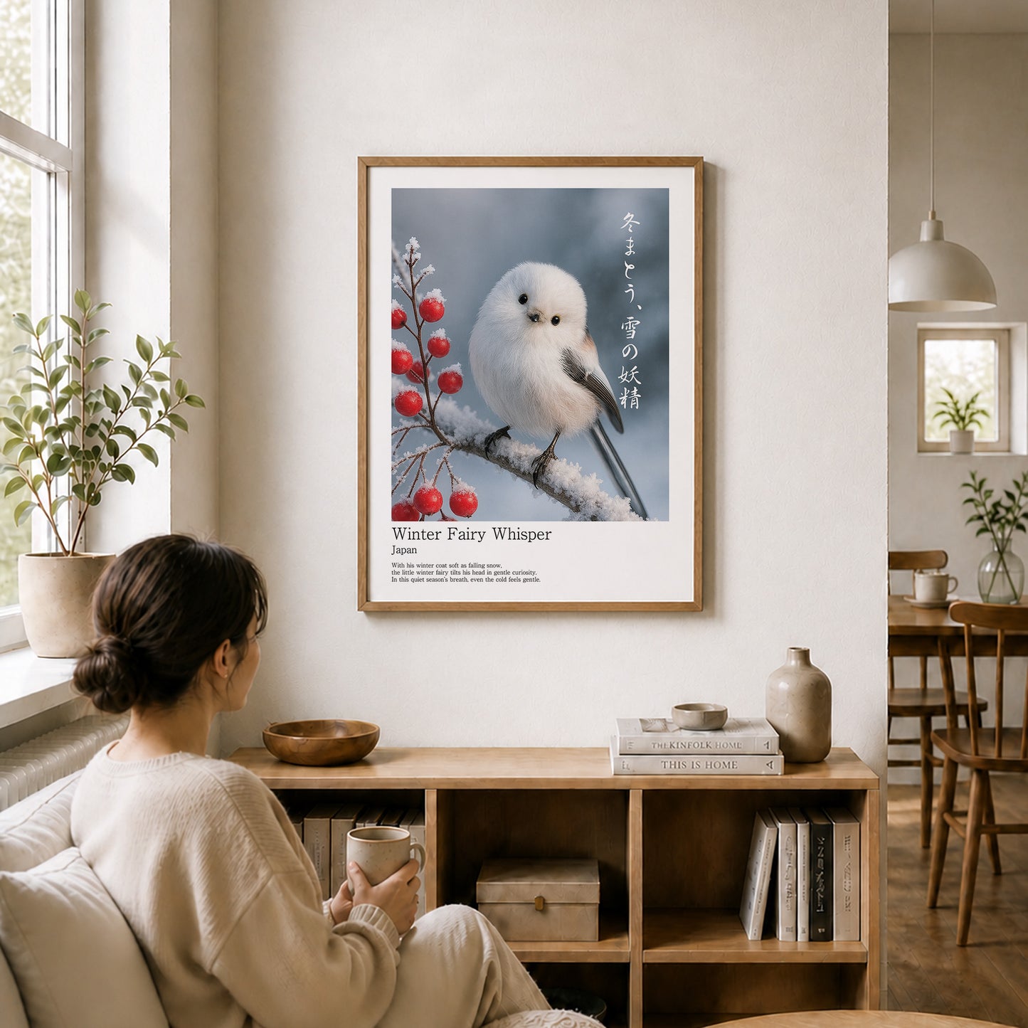 Winter Fairy Whisper – Japanese Shimaenaga Wall Art Print (3:4 Edition)