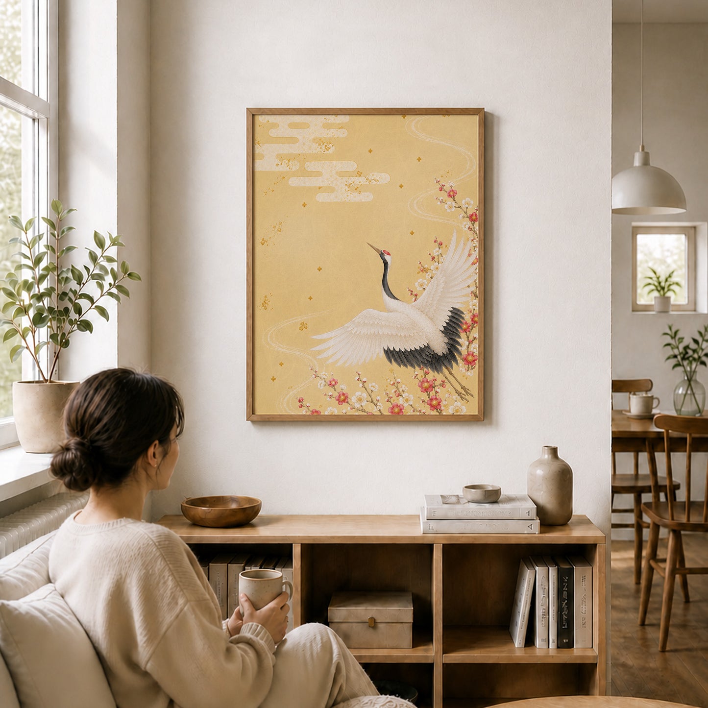 Crane and Plum Blossoms – Japanese Crane Wall Art Print (3:4 Edition)