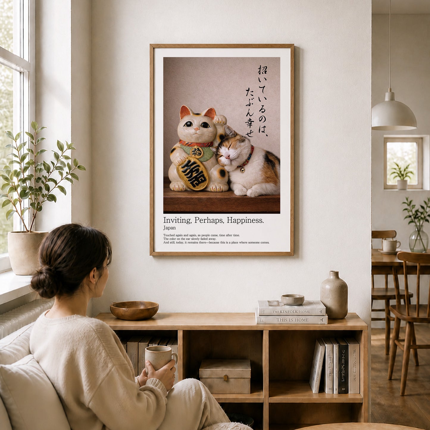 Inviting Happiness – Japanese Maneki Neko & Calico Cat Wall Art Print (2:3 Edition)