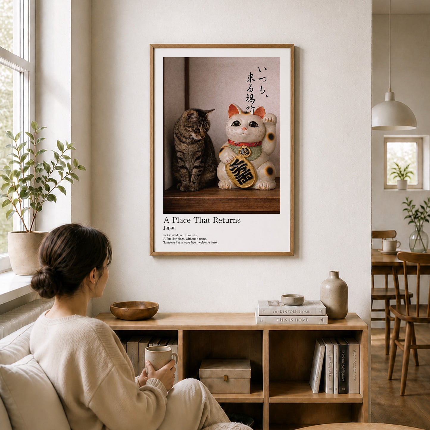 Lucky Companion – Japanese Maneki Neko & Tabby Cat Wall Art Print (2:3 Edition)
