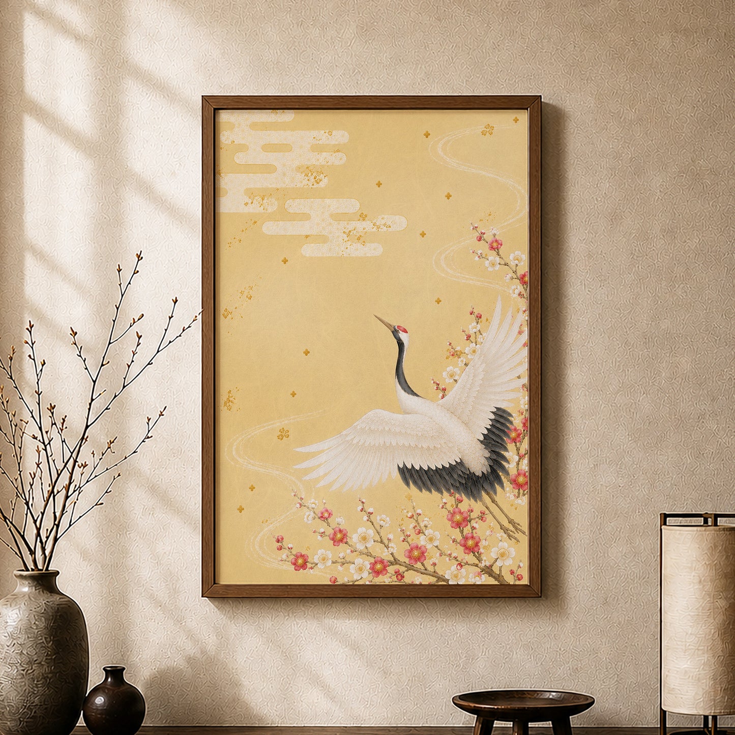 Crane and Plum Blossoms – Japanese Crane Wall Art Print (2:3 Edition)