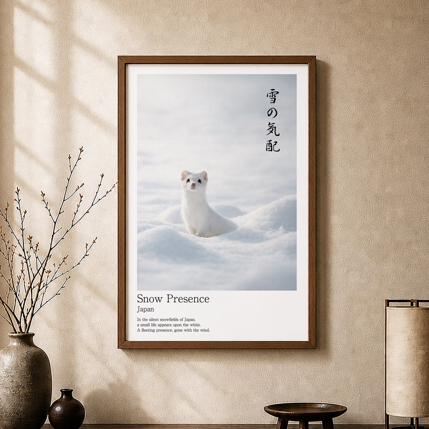 Snow Presence – Japanese Ermine Wall Art Print (2:3 Edition)