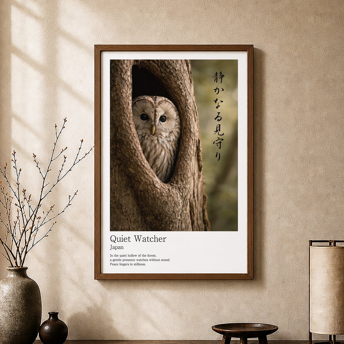 Quiet Watcher – Japanese Owl Wall Art Print (2:3 Edition)