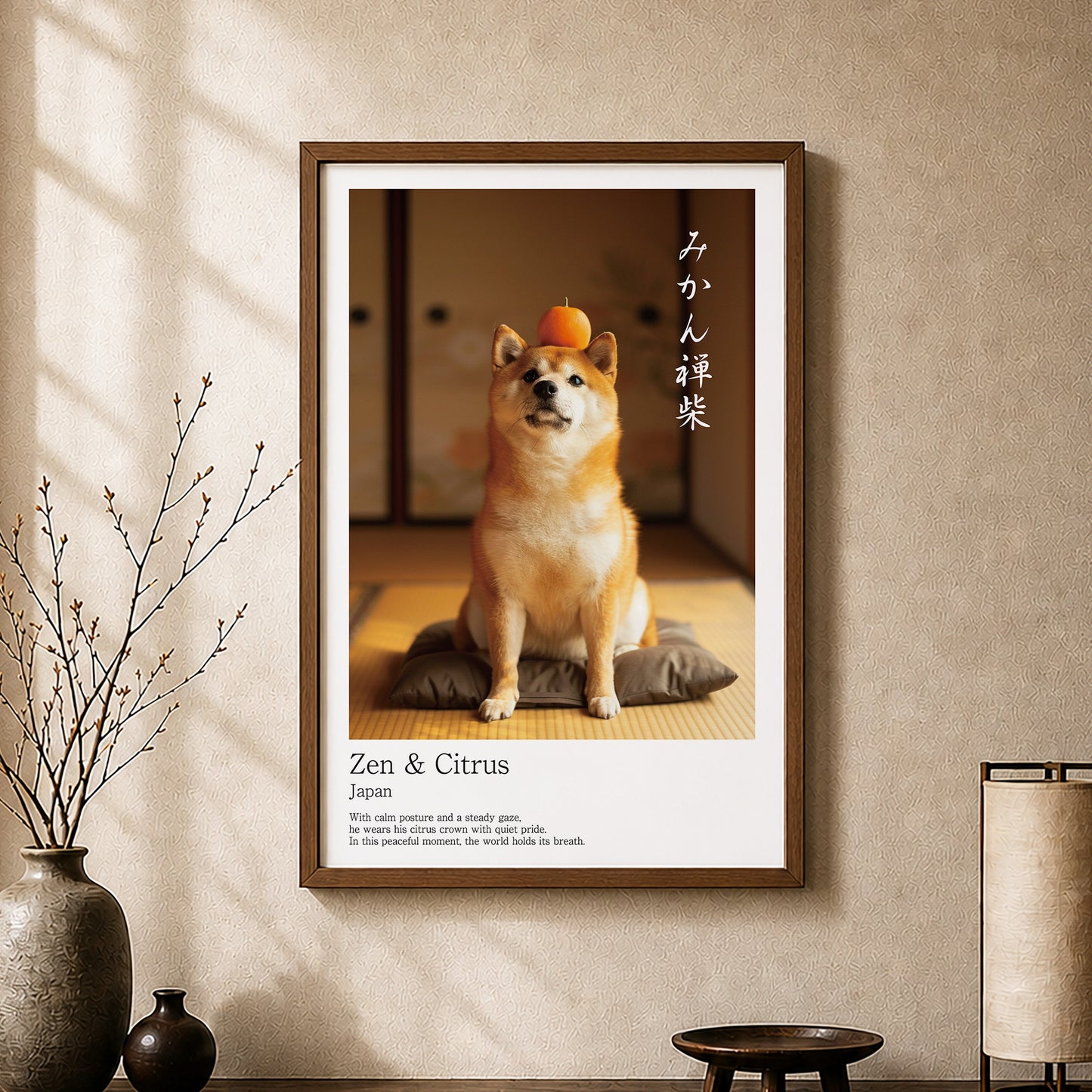 Japanese Shiba Inu Art Print – Zen & Citrus, Minimalist Japandi Dog Wall Decor (2:3 Edition)