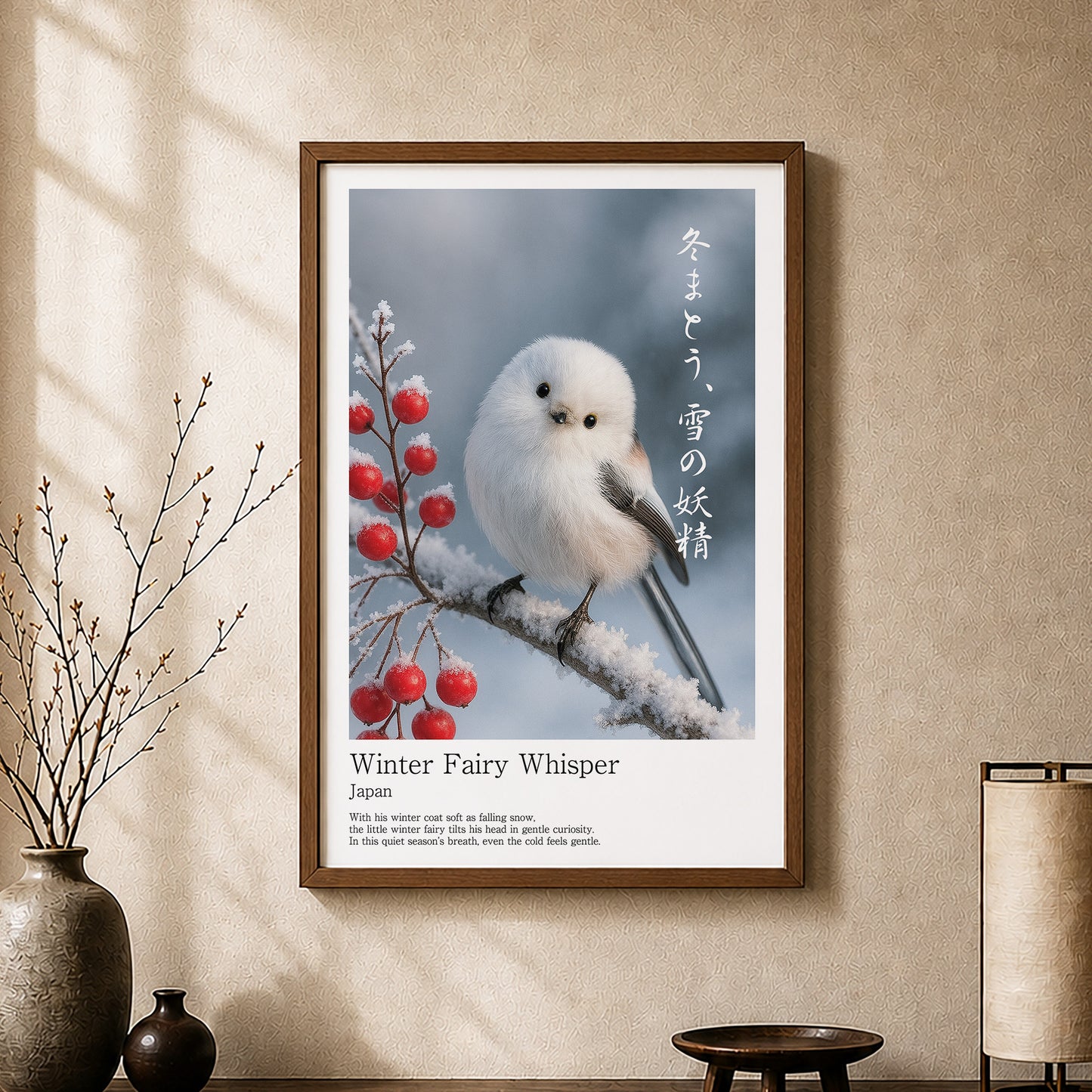 Winter Fairy Whisper – Japanese Shimaenaga Wall Art Print (2:3 Edition)