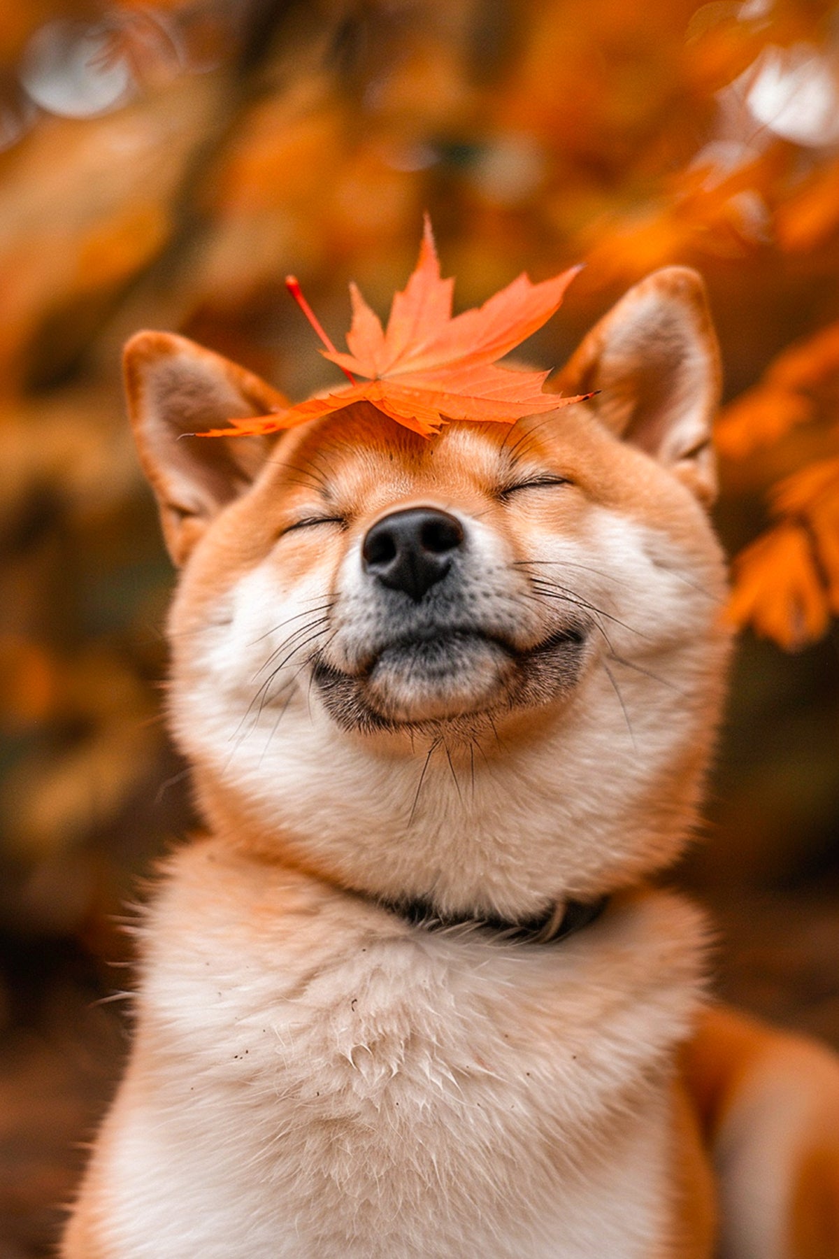 Japanese Shiba Inu Autumn Art – Maple Zen Dog Print, Minimalist Japandi Wall Decor (3:4 Edition)