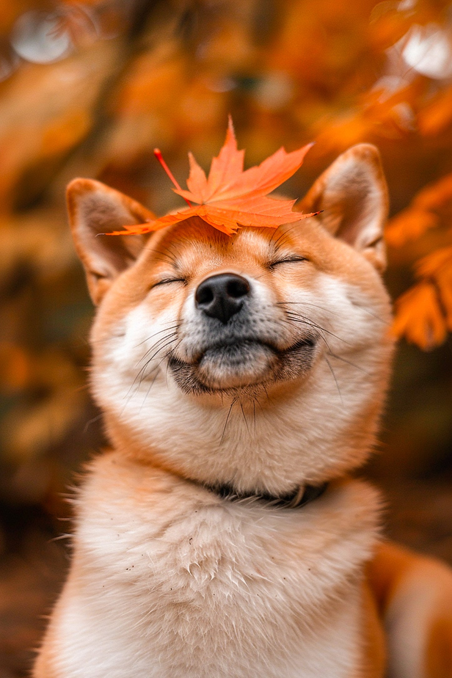 Japanese Shiba Inu Autumn Art – Maple Zen Dog Print, Minimalist Japandi Wall Decor (2:3 Edition)