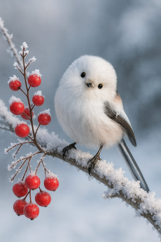 Shima Enaga bird illustration art print inspired by Japanese winter nature